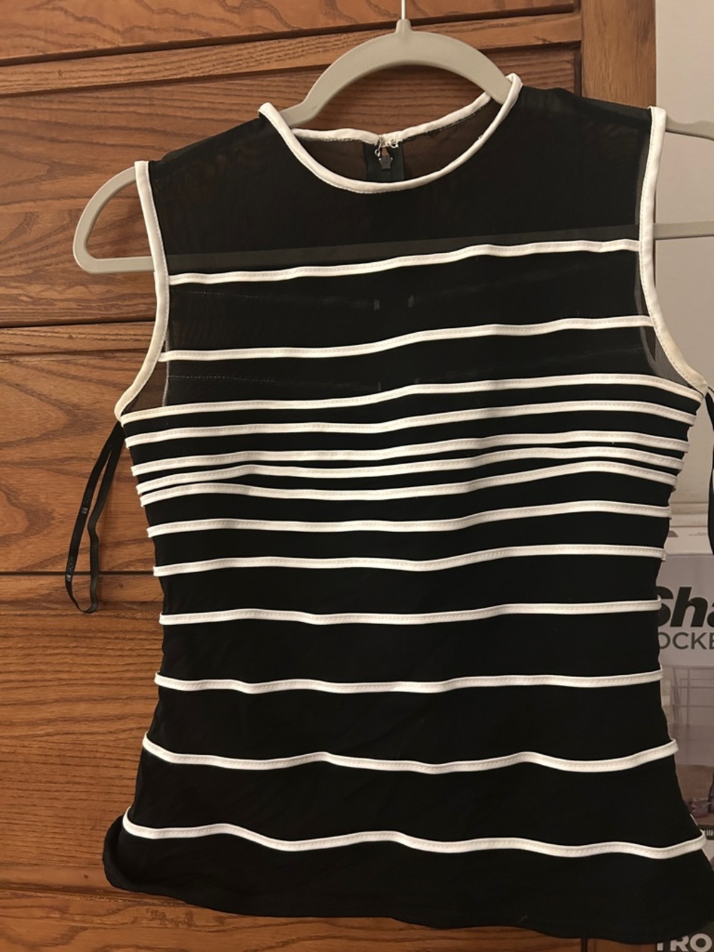 Tadashi Black Tank with White Stripes and Mesh